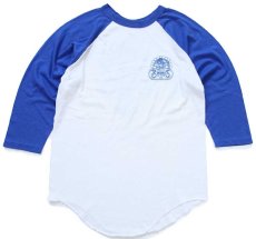 画像1: 80s USA製 UNCLE BENTLY'S PUB 両面プリント 七分袖 ラグランTシャツ 白×青 L (1)