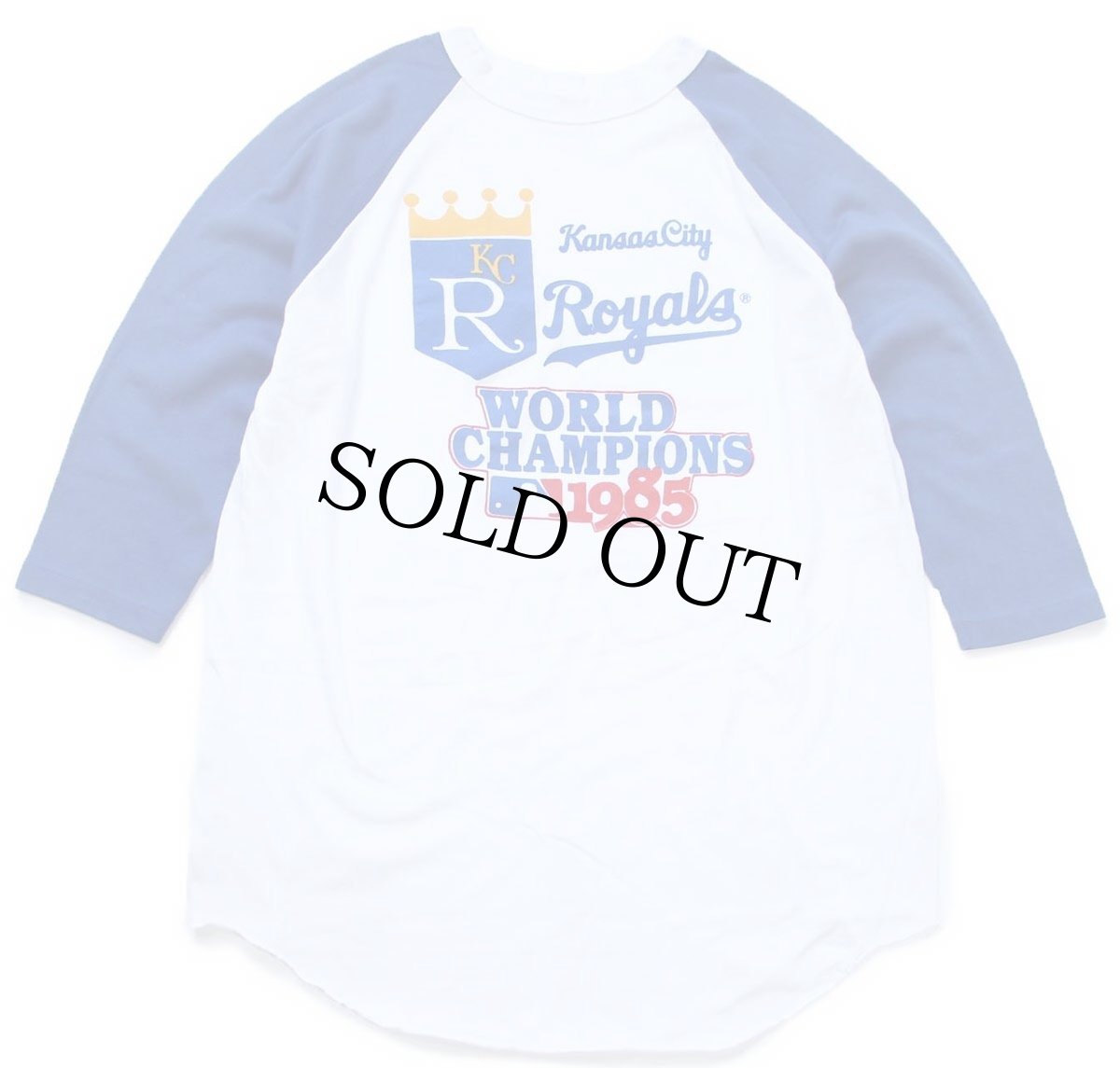 画像1: 80s USA製 MLB Kansas City Royals 七分袖 ラグランTシャツ 白×青 XL (1)