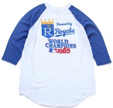 画像1: 80s USA製 MLB Kansas City Royals 七分袖 ラグランTシャツ 白×青 XL (1)