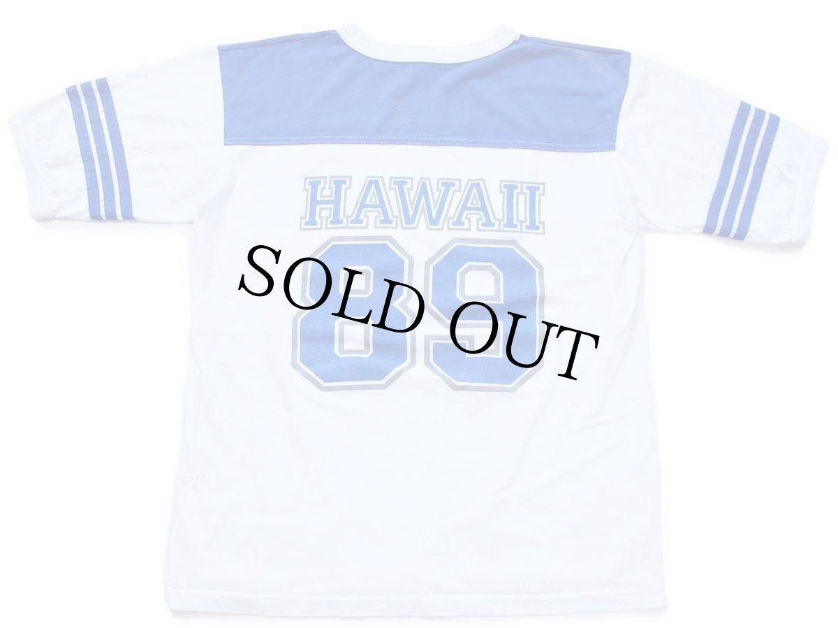 画像3: 80s USA製 HAWAII 89 ナンバリング ツートン フットボールTシャツ 白×青 L (3)