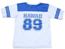 画像3: 80s USA製 HAWAII 89 ナンバリング ツートン フットボールTシャツ 白×青 L (3)