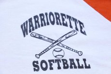 画像4: 80s USA製 RUSSELLラッセル WARRIORETTE SOFTBALL 七分袖 ラグランTシャツ 白×オレンジ L (4)