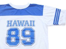 画像1: 80s USA製 HAWAII 89 ナンバリング ツートン フットボールTシャツ 白×青 L (1)