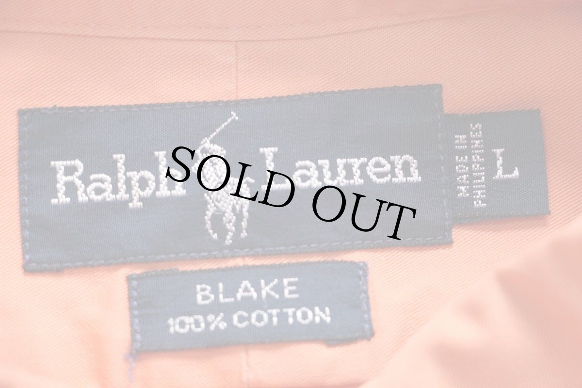 画像4: 00s ラルフローレン BLAKE ワンポイント ボタンダウン コットンシャツ 薄オレンジ L (4)