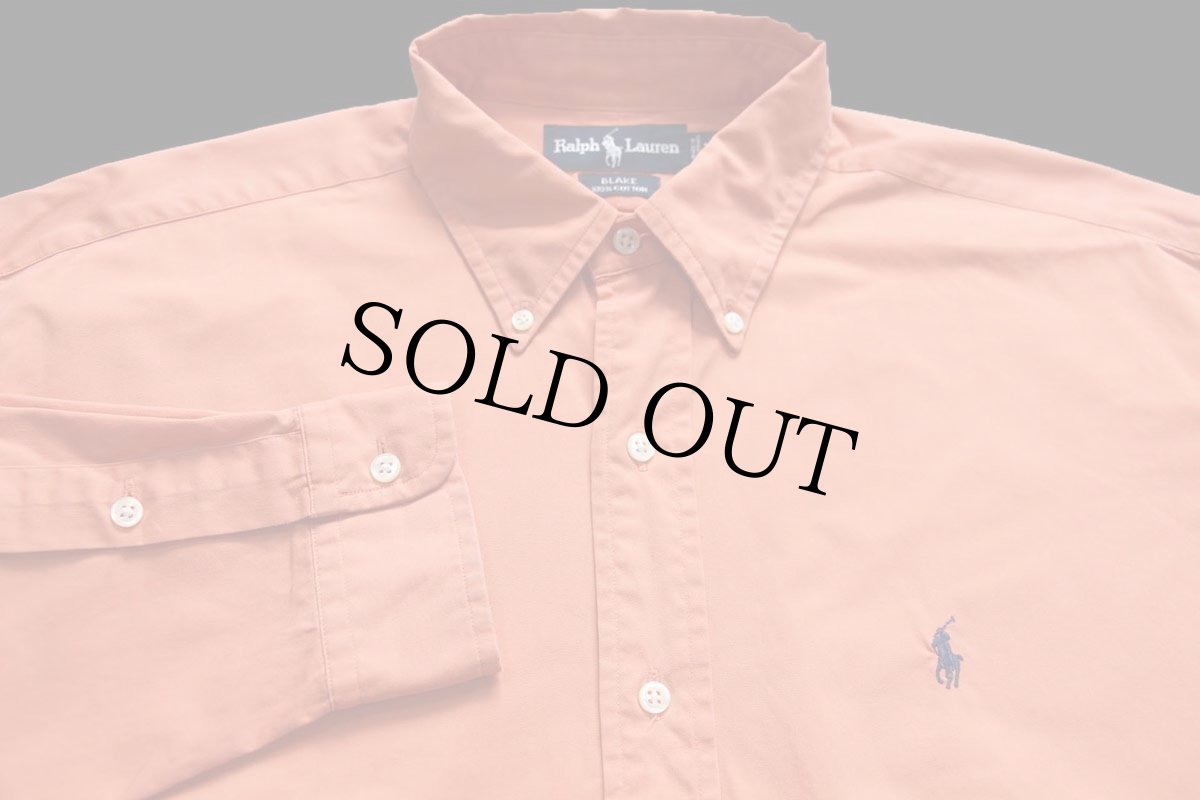 画像3: 00s ラルフローレン BLAKE ワンポイント ボタンダウン コットンシャツ 薄オレンジ L (3)