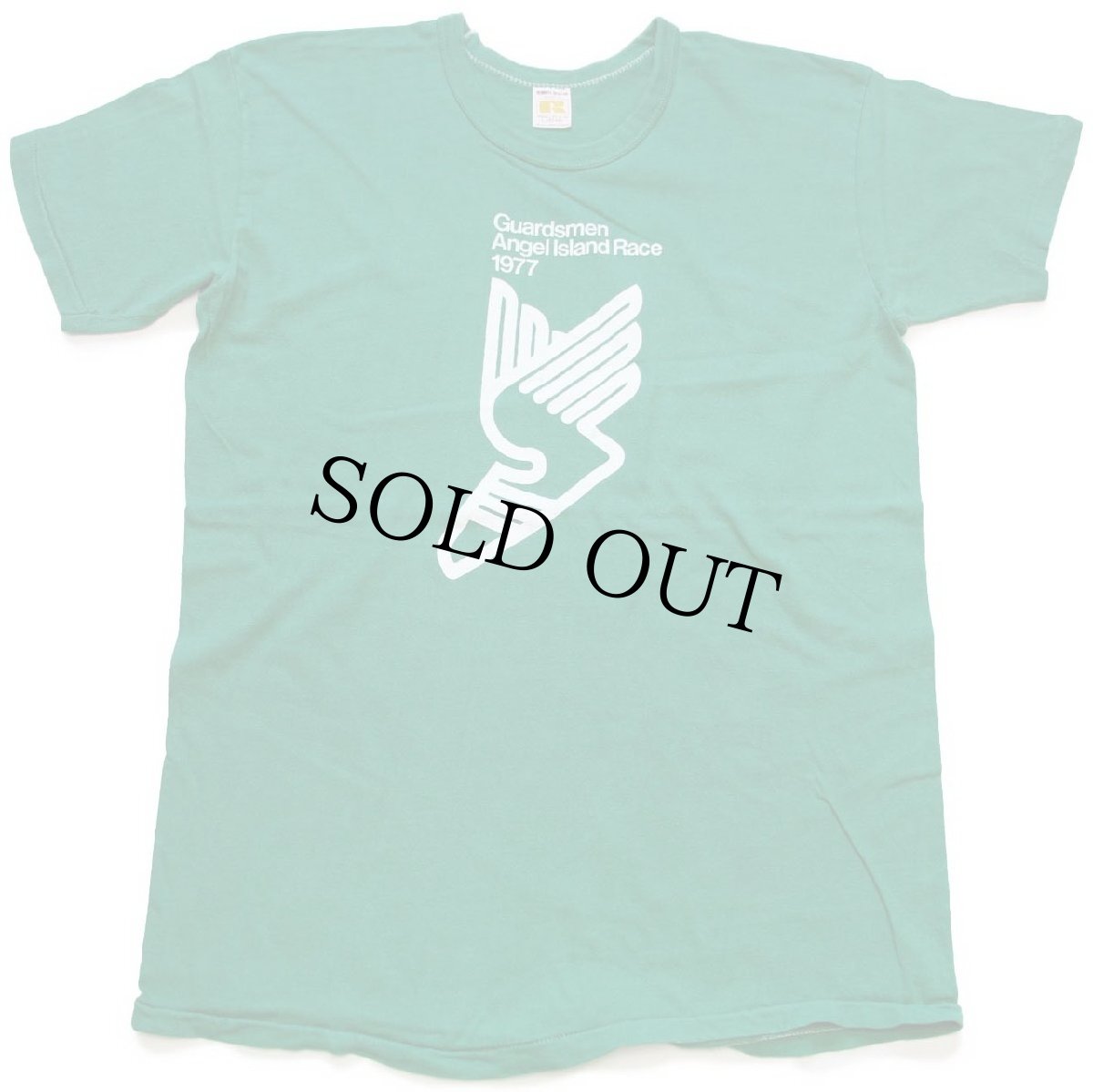 画像2: 70s USA製 RUSSELLラッセル Guardsmen Angel Island Race 1977 ウイングフット コットンTシャツ 緑 L (2)