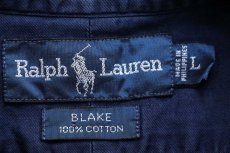 画像4: 00s ラルフローレン BLAKE ワンポイント ボタンダウン コットンシャツ 紺 L (4)