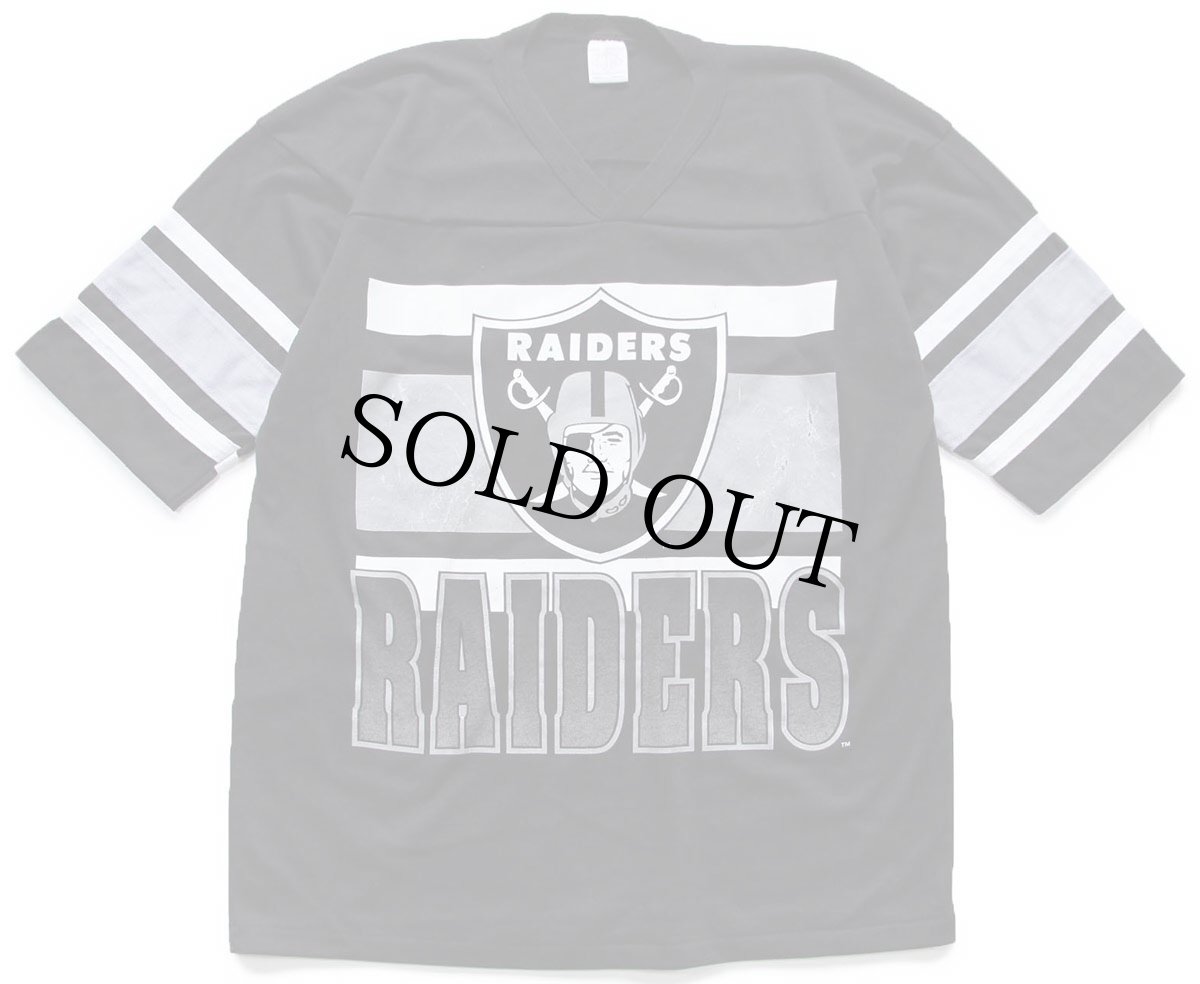 画像1: 90s USA製 NFL RAIDERS Vネック フットボールTシャツ 黒 L (1)