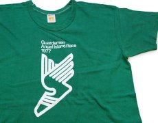 画像1: 70s USA製 RUSSELLラッセル Guardsmen Angel Island Race 1977 ウイングフット コットンTシャツ 緑 L (1)