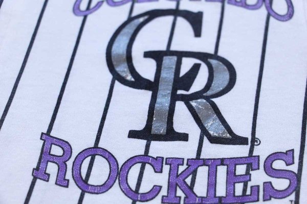 90s USA製 MLB COLORADO ROCKIES ピンストライプ ベースボールシャツ