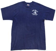 画像2: 90s P.W. Walsh Machinery Movers フォークリフト ロゴ ひび割れプリント Tシャツ 紺 L (2)