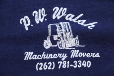 画像4: 90s P.W. Walsh Machinery Movers フォークリフト ロゴ ひび割れプリント Tシャツ 紺 L (4)