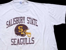 画像1: 90s USA製 RUSSELLラッセル SALISBURY STATE SEAGULLS PLAY TO WIN! アメフト 両面プリント Tシャツ 白 XL (1)