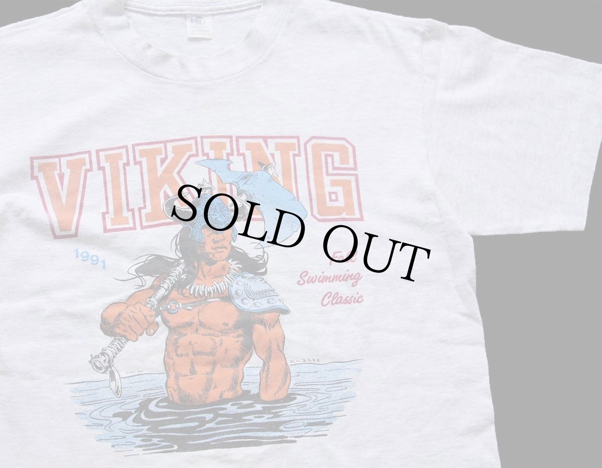 画像1: 90s USA製 VIKING Fall Swimming Classic コットンTシャツ 杢ライトグレー M (1)