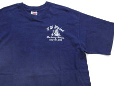 画像1: 90s P.W. Walsh Machinery Movers フォークリフト ロゴ ひび割れプリント Tシャツ 紺 L (1)