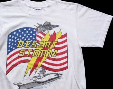 画像1: 90s USA製 DESERT STORM 星条旗 戦闘機 航空母艦 Tシャツ 白 S (1)