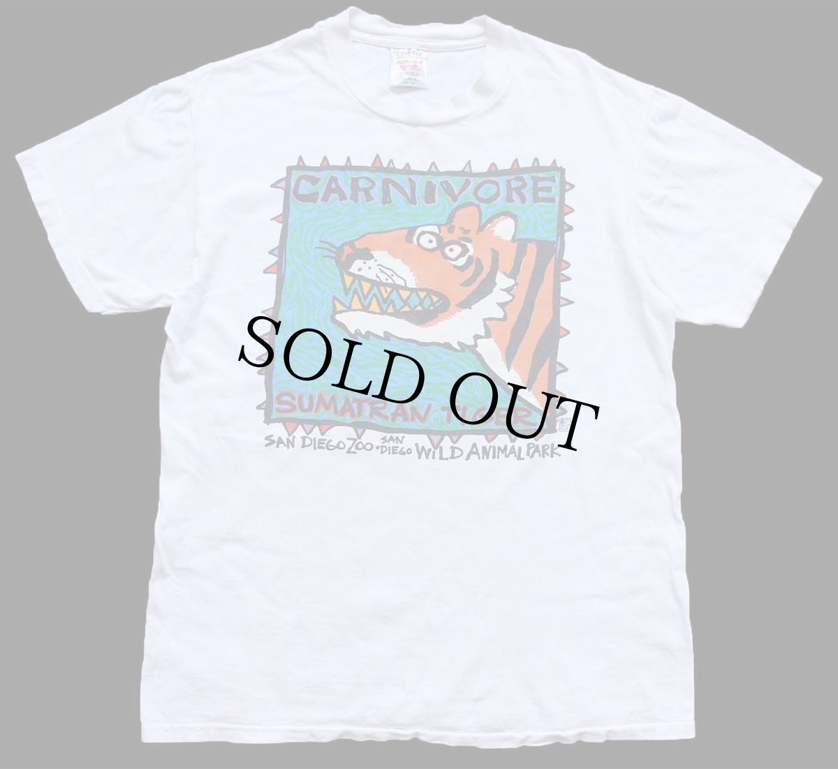 画像2: 90s CARNIVORE SUMATRAN TIGER SAN DIEGO ZOO WILD ANIMAL PARK アート コットンTシャツ 白 M (2)