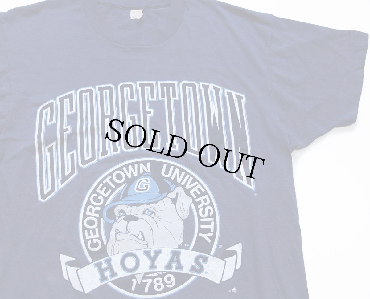 画像1: 80s USA製 GEORGETOWN UNIVERSITY HOYAS ブルドッグ マスコット Tシャツ 紺 L (1)