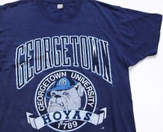 画像1: 80s USA製 GEORGETOWN UNIVERSITY HOYAS ブルドッグ マスコット Tシャツ 紺 L (1)