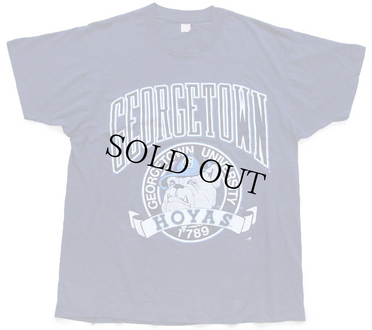 画像2: 80s USA製 GEORGETOWN UNIVERSITY HOYAS ブルドッグ マスコット Tシャツ 紺 L (2)