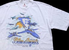 画像1: 90s USA製 U.S.NAVY Blue Angels 戦闘機 コットンTシャツ 白 L (1)