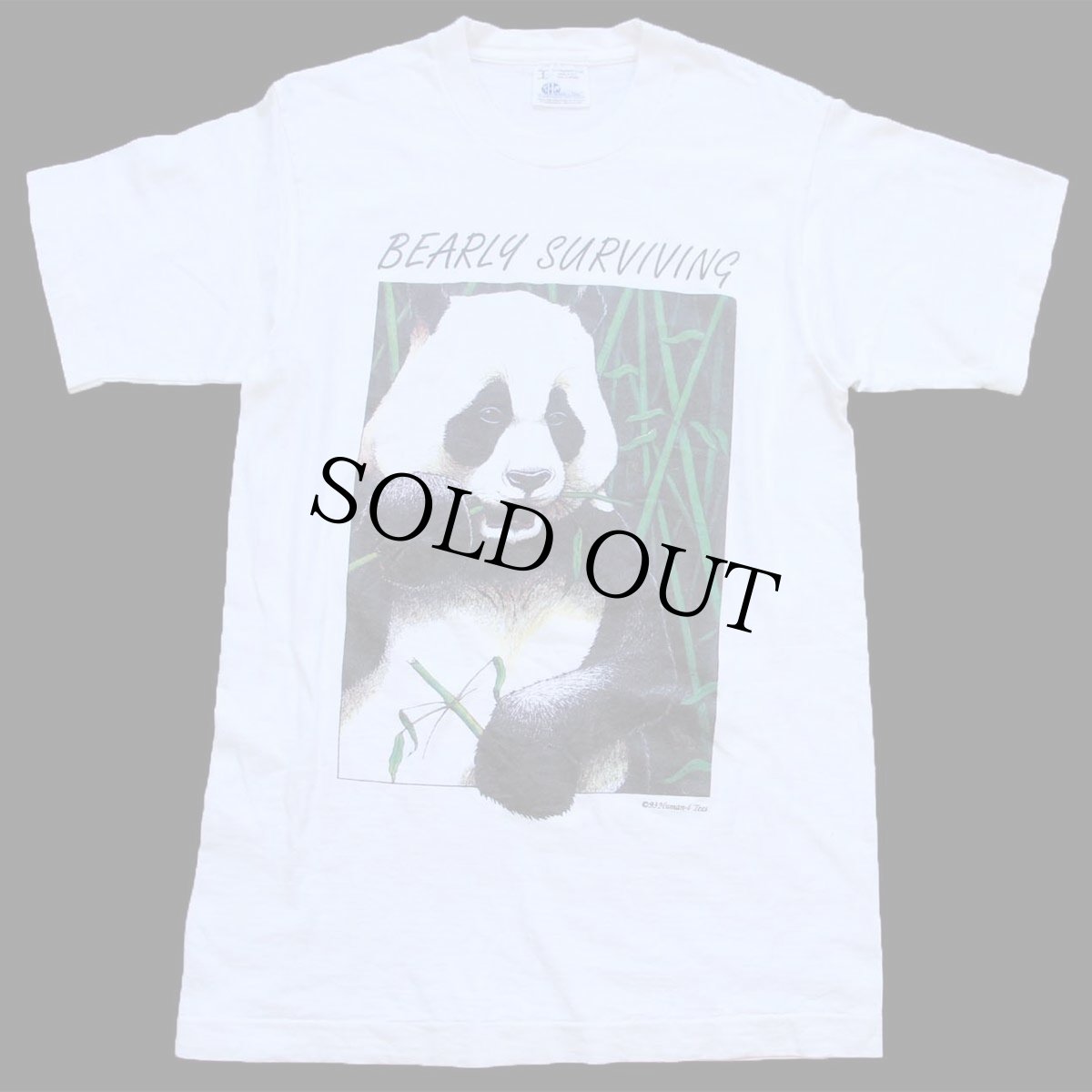 画像2: 90s USA製 BEARLY SURVIVING パンダ コットンTシャツ 白 S (2)