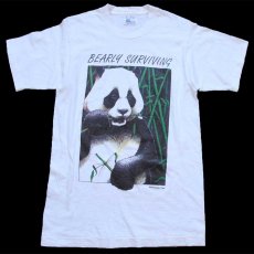 画像2: 90s USA製 BEARLY SURVIVING パンダ コットンTシャツ 白 S (2)