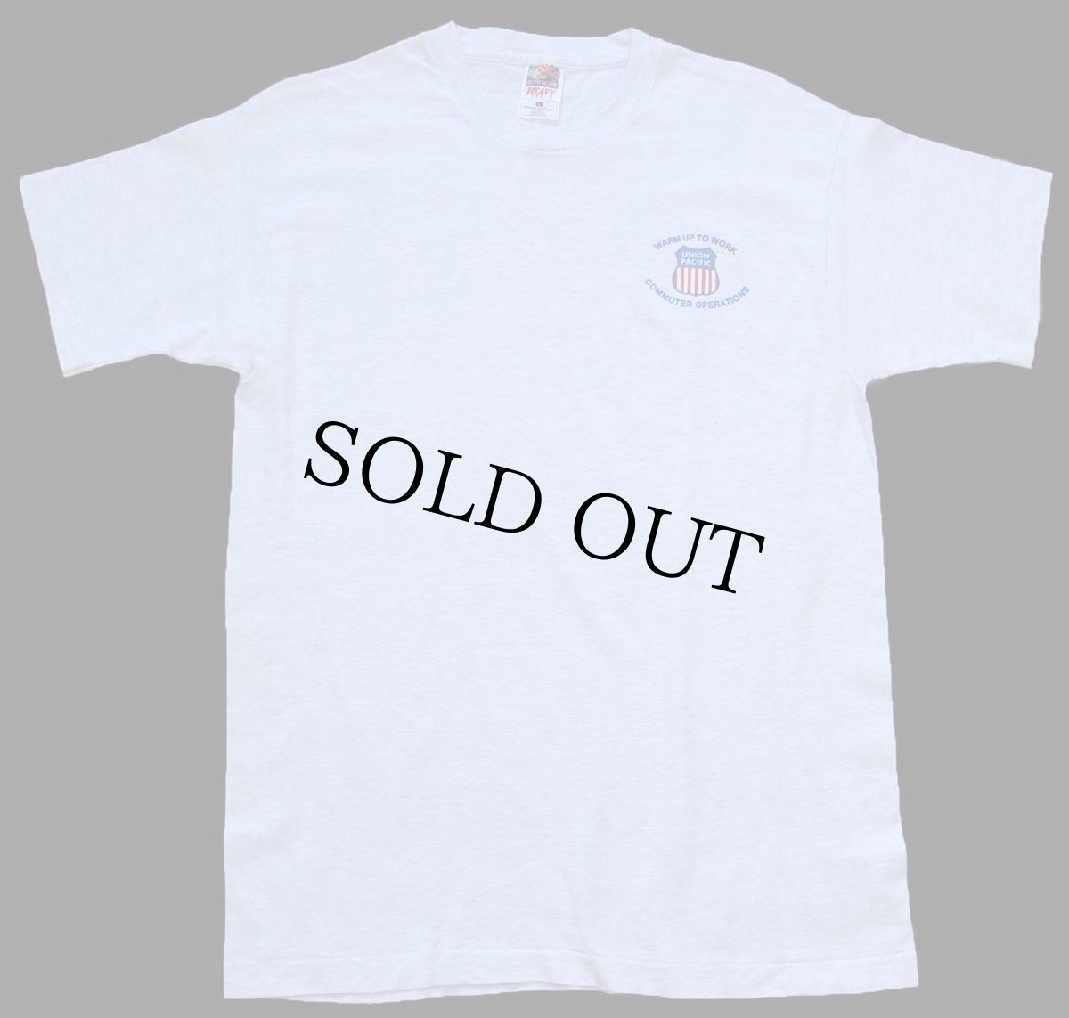 画像2: 90s USA製 WARM UP TO WORK COMMUTER OPERATIONS UNION PACIFIC ロゴ コットンTシャツ 杢ライトグレー L (2)