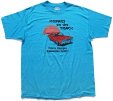 画像2: 90s USA製 Hanes MOPARS on the TRACK CHRYSLER PLYMOUTH JEEP EAGLE PEUGEOT ロゴ 両面プリント Tシャツ 青 XL (2)