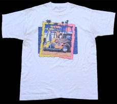画像2: 90s HOTROD ホットロッド フレイムス ビキニガール ヤシの木 サーフボード アート Tシャツ 白 (2)