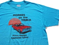 画像1: 90s USA製 Hanes MOPARS on the TRACK CHRYSLER PLYMOUTH JEEP EAGLE PEUGEOT ロゴ 両面プリント Tシャツ 青 XL (1)