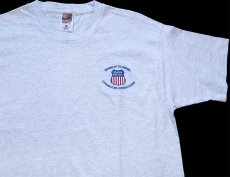 画像1: 90s USA製 WARM UP TO WORK COMMUTER OPERATIONS UNION PACIFIC ロゴ コットンTシャツ 杢ライトグレー L (1)