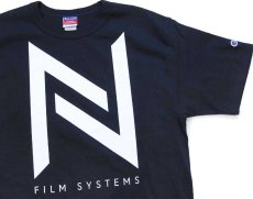 画像1: デッドストック★00s Championチャンピオン NODO FILM SYSTEMS ロゴ コットンTシャツ 黒 L (1)