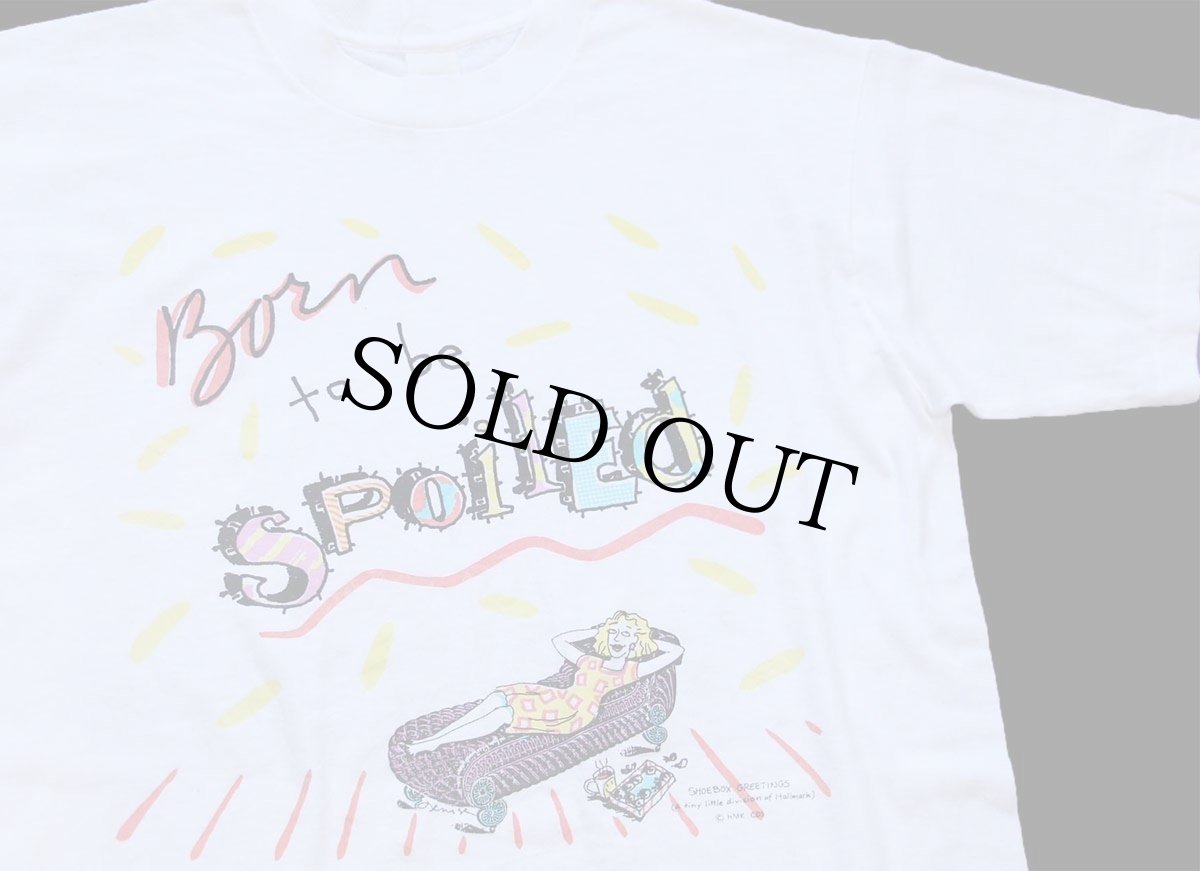 画像1: 80s USA製 SHOEBOX GREETINGS Born to be SPOILED イラスト Tシャツ 白 L (1)