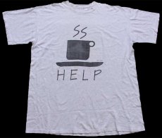 画像1: 90s USA製 cigli HELP コーヒーカップ アート 染み込みプリント コットンTシャツ 杢ライトグレー 超特大 (1)