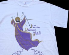 画像1: 90s USA製 If you can't sleep, Don't count sheep, talk to the Shepherd ジーザス コットンTシャツ カスタム 白 L (1)