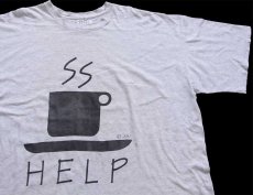 画像3: 90s USA製 cigli HELP コーヒーカップ アート 染み込みプリント コットンTシャツ 杢ライトグレー 超特大 (3)