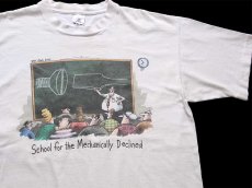 画像1: 90s USA製 THE FAR SIDE School for the Mechanically Declined イラスト コットンTシャツ オフホワイト L (1)