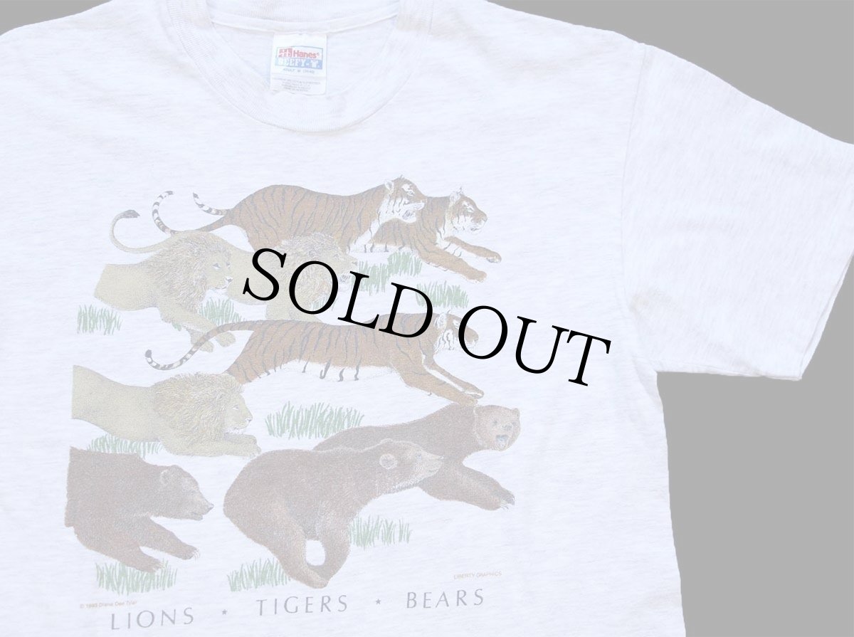 画像1: 90s メキシコ製 Hanes LIONS TIGERS BEARS ライオン タイガー ベア アート コットンTシャツ 杢ライトグレー M (1)