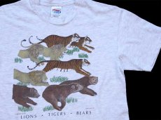 画像1: 90s メキシコ製 Hanes LIONS TIGERS BEARS ライオン タイガー ベア アート コットンTシャツ 杢ライトグレー M (1)