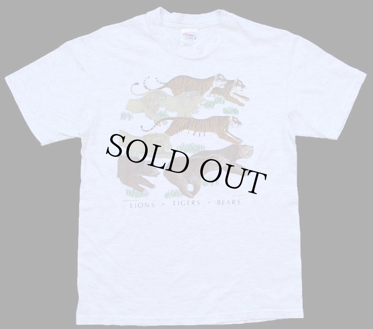 画像2: 90s メキシコ製 Hanes LIONS TIGERS BEARS ライオン タイガー ベア アート コットンTシャツ 杢ライトグレー M (2)