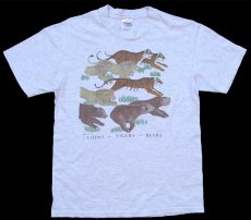 画像2: 90s メキシコ製 Hanes LIONS TIGERS BEARS ライオン タイガー ベア アート コットンTシャツ 杢ライトグレー M (2)
