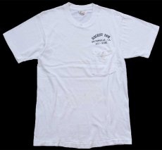 画像2: 80s USA製 ROCKET INN 両面ひび割れプリント コットン ポケットTシャツ 白 M (2)