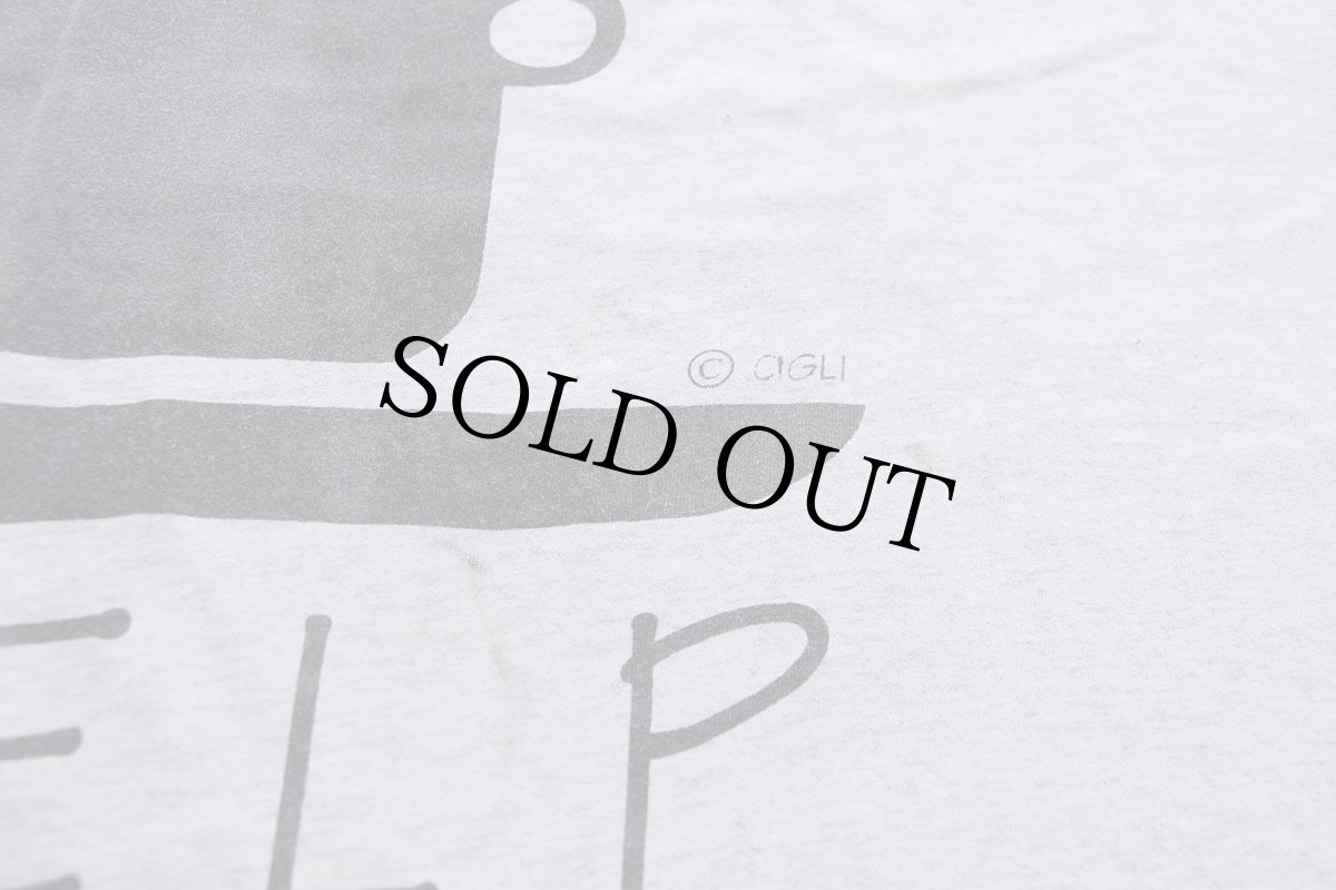 画像4: 90s USA製 cigli HELP コーヒーカップ アート 染み込みプリント コットンTシャツ 杢ライトグレー 超特大 (4)