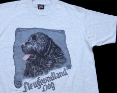 画像1: 90s USA製 Newfoundland Dog ニューファンドランド ドッグ アート Tシャツ 杢ライトグレー L (1)