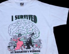 画像1: 90s USA製 I SURVIVED MY DAUGHTER'S WEDDING イラスト Tシャツ 白 XL (1)