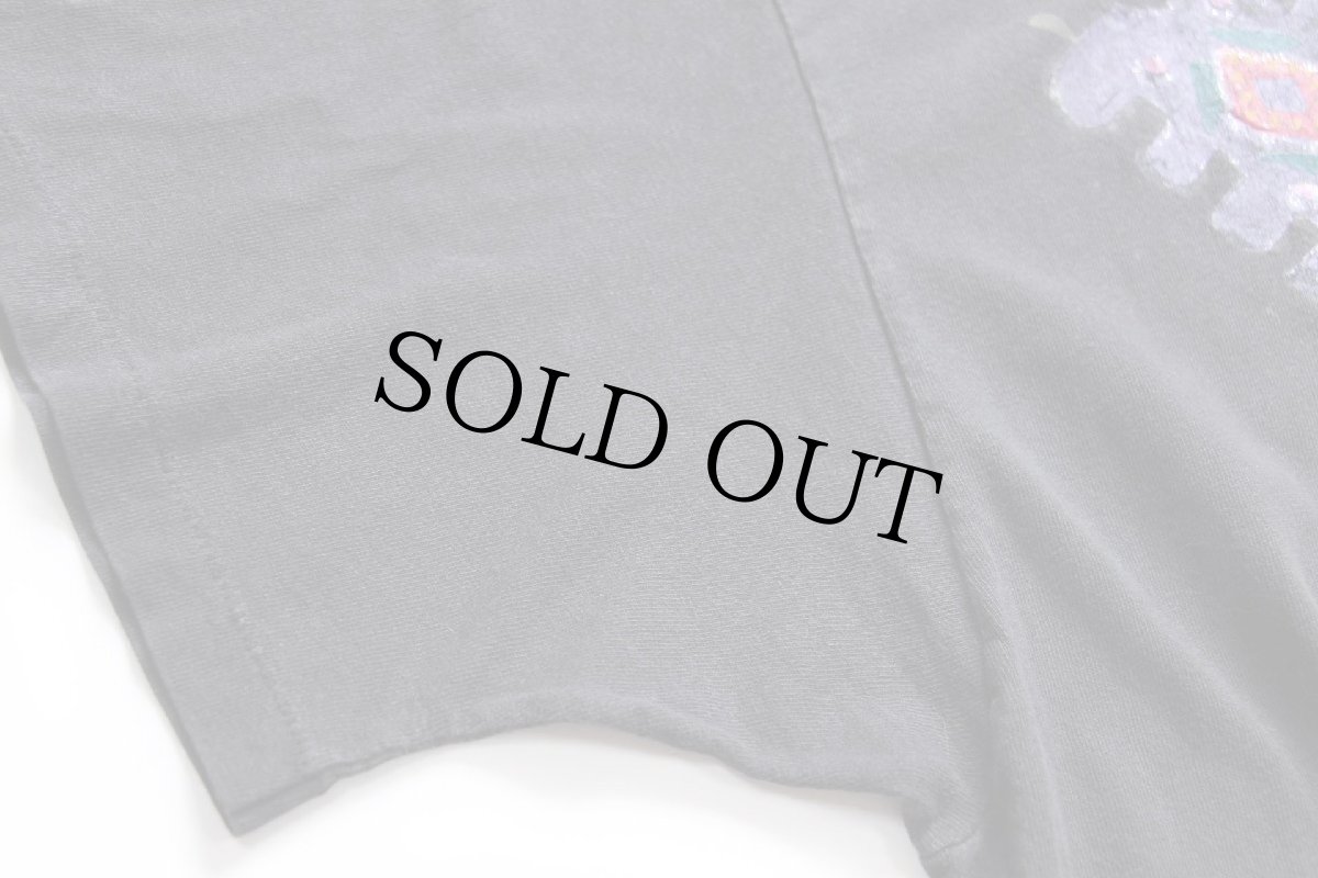 画像6: 90s USA製 フラワー ハンドペイント アート コットンTシャツ 黒 フェード★特大 (6)