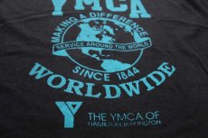 画像4: 90s USA製 YMCA WORLDWIDE MAKING A DIFFERENCE レイヤードネック&スリーブ コットンTシャツ 黒×水色 XL (4)