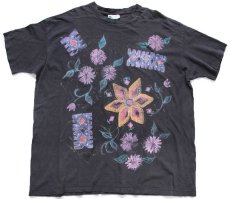 画像2: 90s USA製 フラワー ハンドペイント アート コットンTシャツ 黒 フェード★特大 (2)