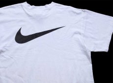 画像1: 90s USA製 NIKEナイキ GET THE EDGE STUDENT SPORTS MAGAZINE スウッシュ ビッグロゴ 両面プリント コットンTシャツ 白 L (1)